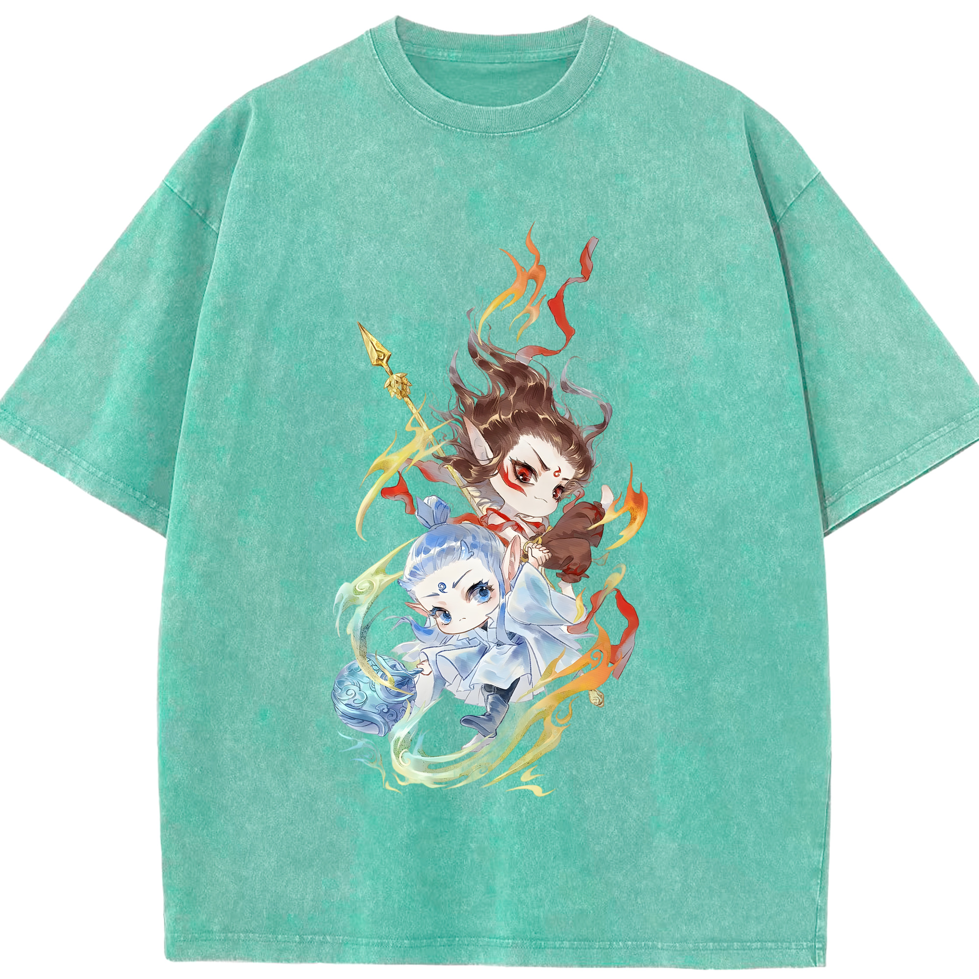 （画像用） Ne Zha 2 ナタ 魔童の大暴れ 綿100% ヴィンテージ風 半袖Tシャツ（フロントプリント）